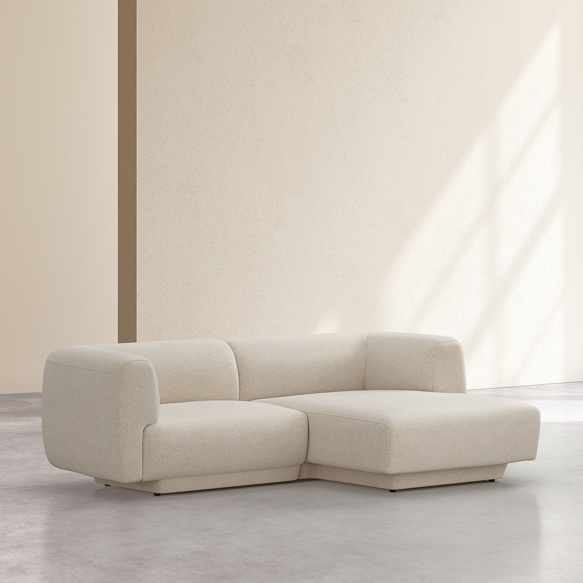 Canapé d'angle droit en tissu texturé AUSTIN beige, HABITAT