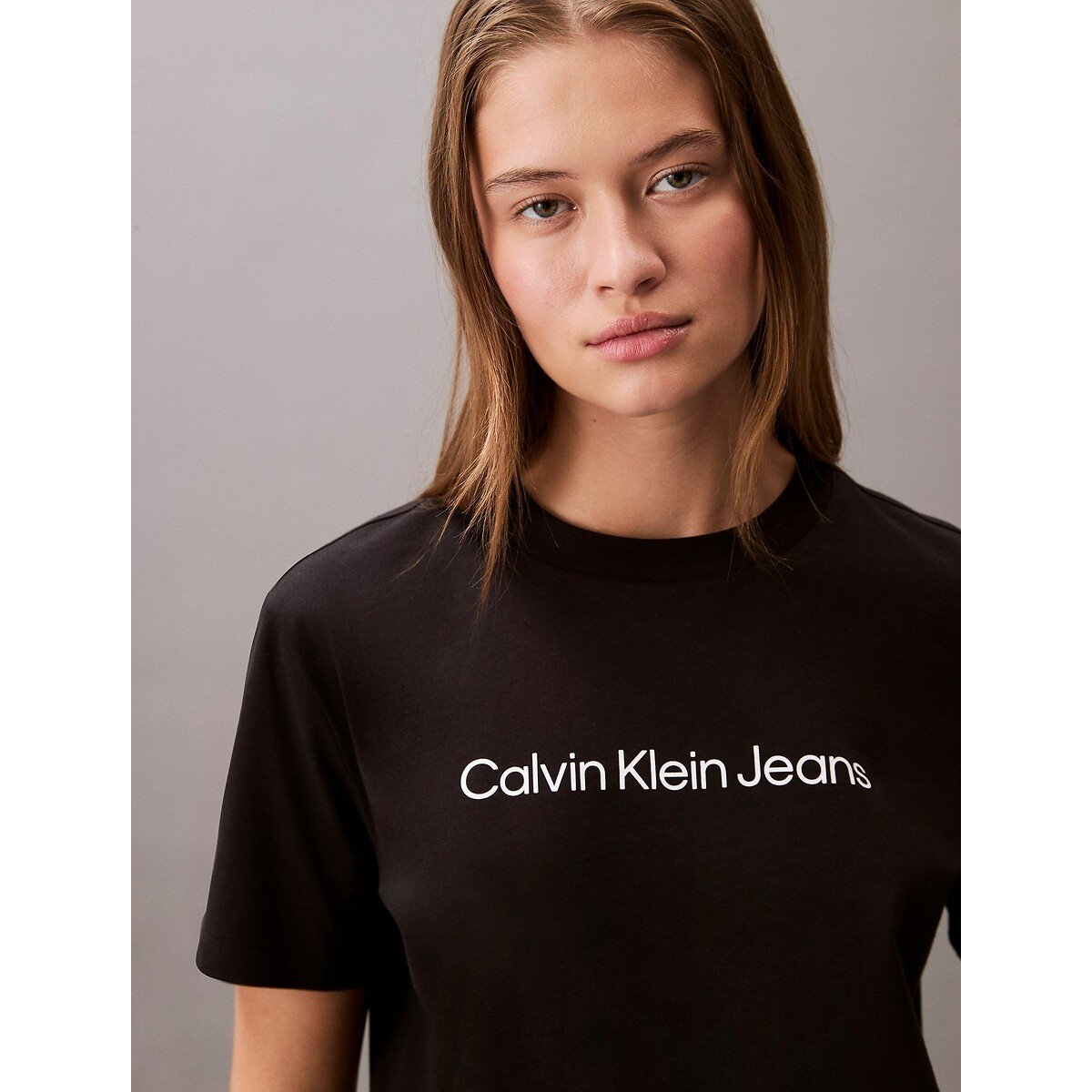 T-shirt col rond à logo, manches courtes noir, CALVIN KLEIN JEANS