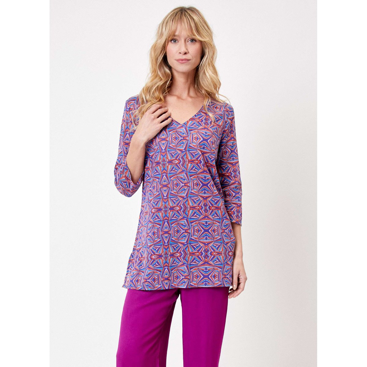 Tunique voile de coton bio imprimée LAURIE violet cobalt, LA FIANCÉE