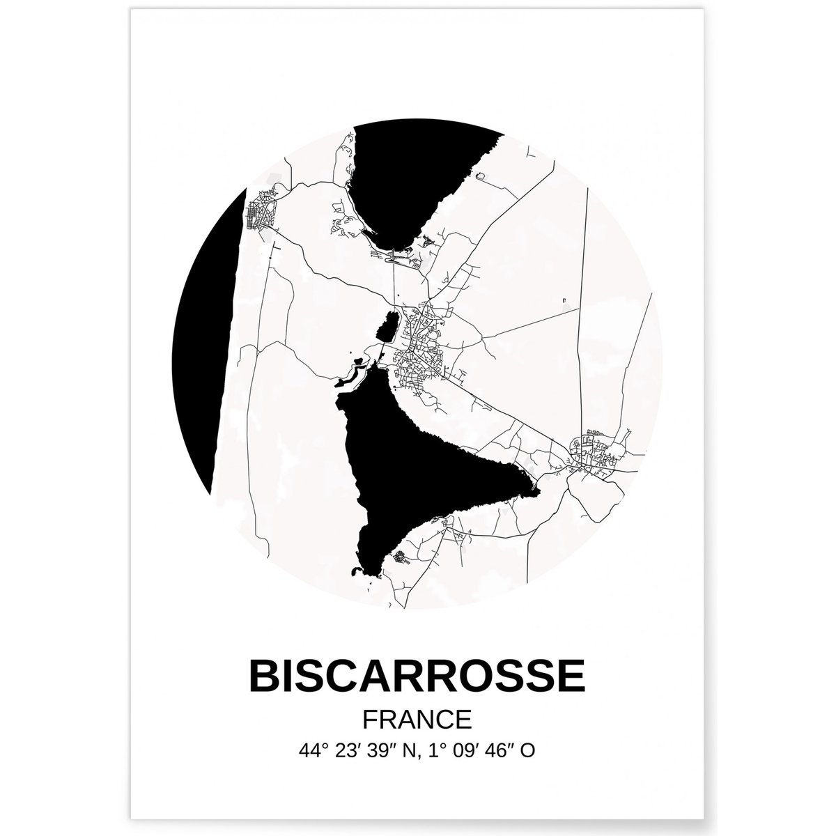 Affiche Carte Biscarrosse blanc, L'AFFICHERIE