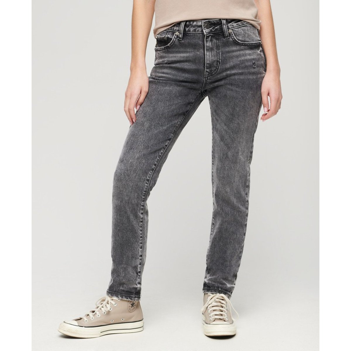 Jean slim taille mi-haute en coton biologique noir écho, SUPERDRY