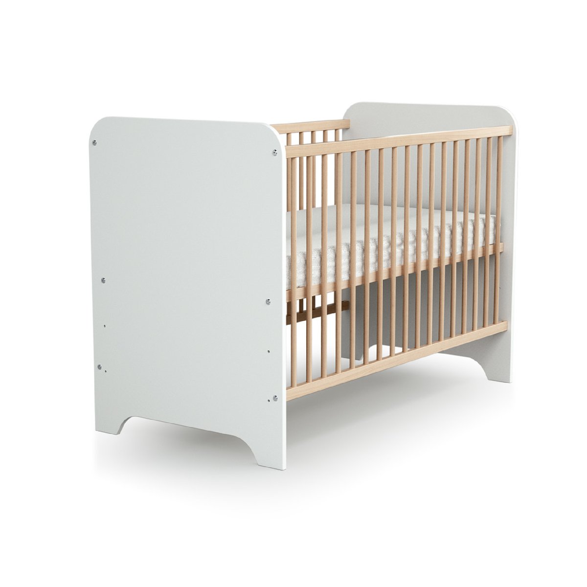 Lit bébé en bois CARROUSEL blanc et hêtre verni, JURABABY