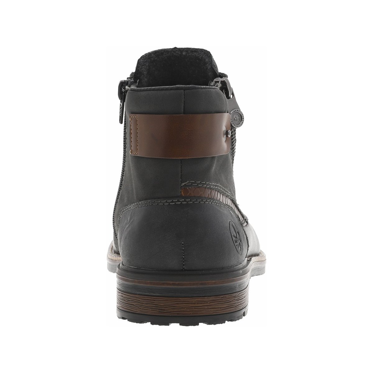 Bottines en cuir grises à talon décroché bas avec des lacets et 2 zips latéraux grises, RIEKER
