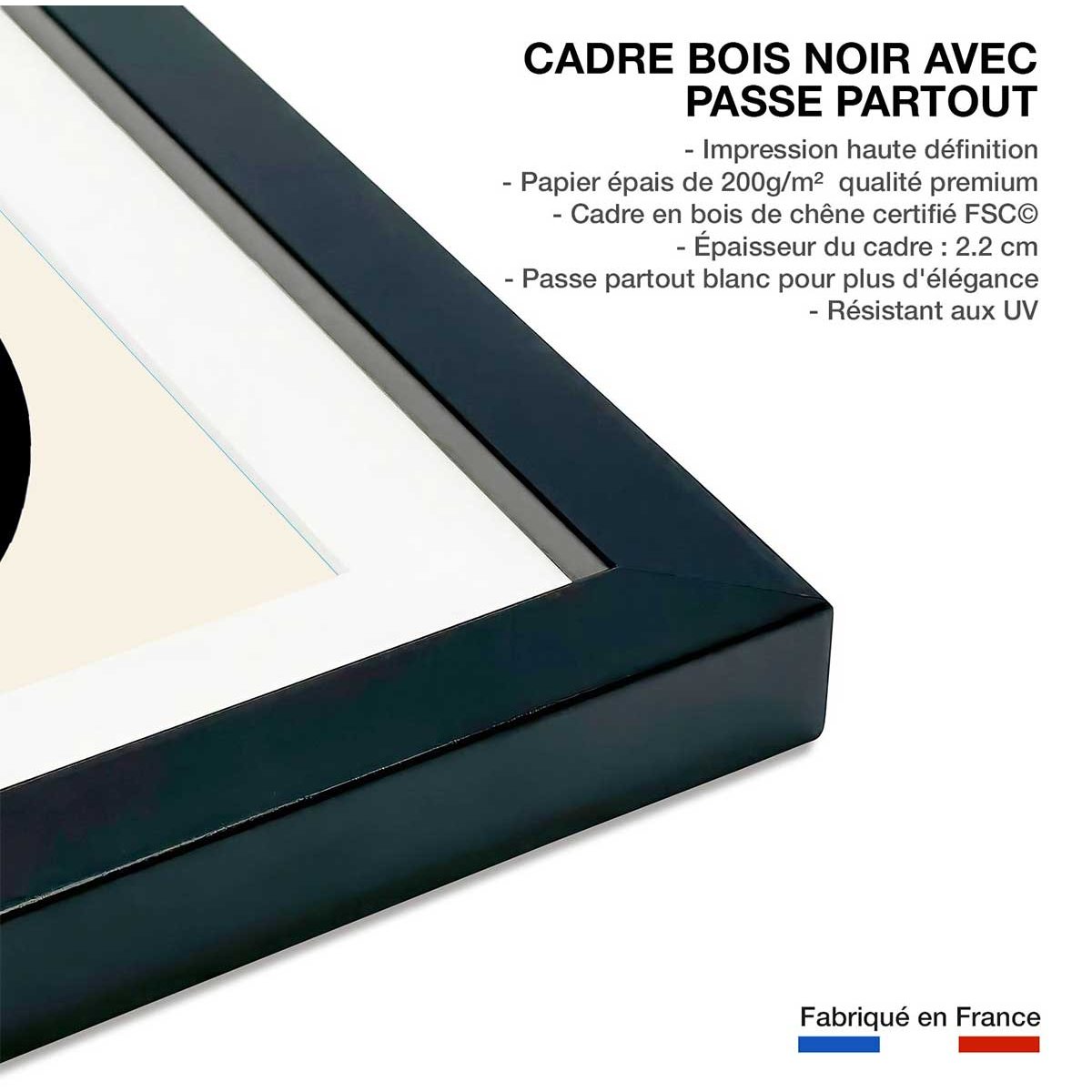 Affiche line art bold II affiche + cadre en bois - noir, HEXOA