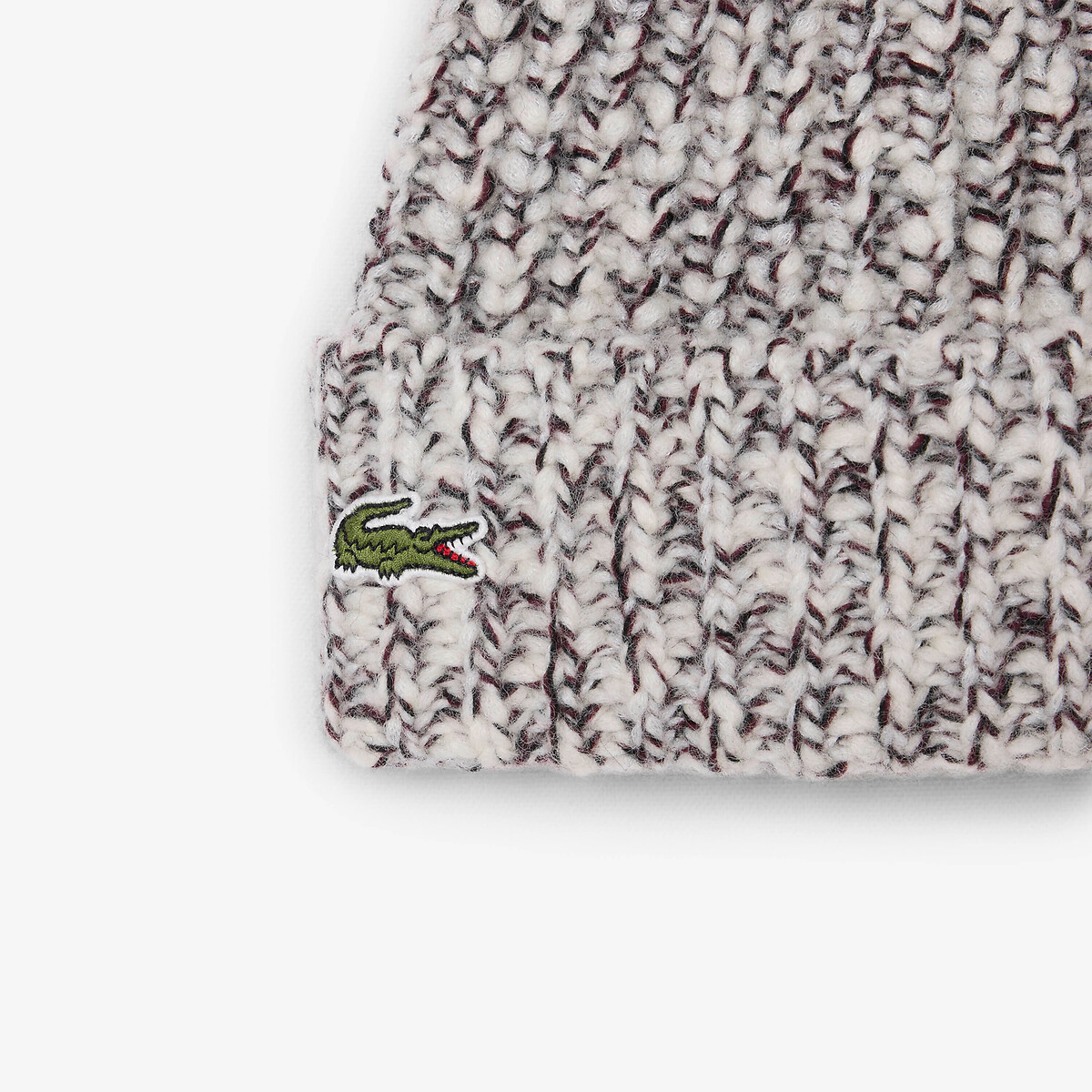 Bonnet en laine mélangée beige chiné/bordeaux, LACOSTE