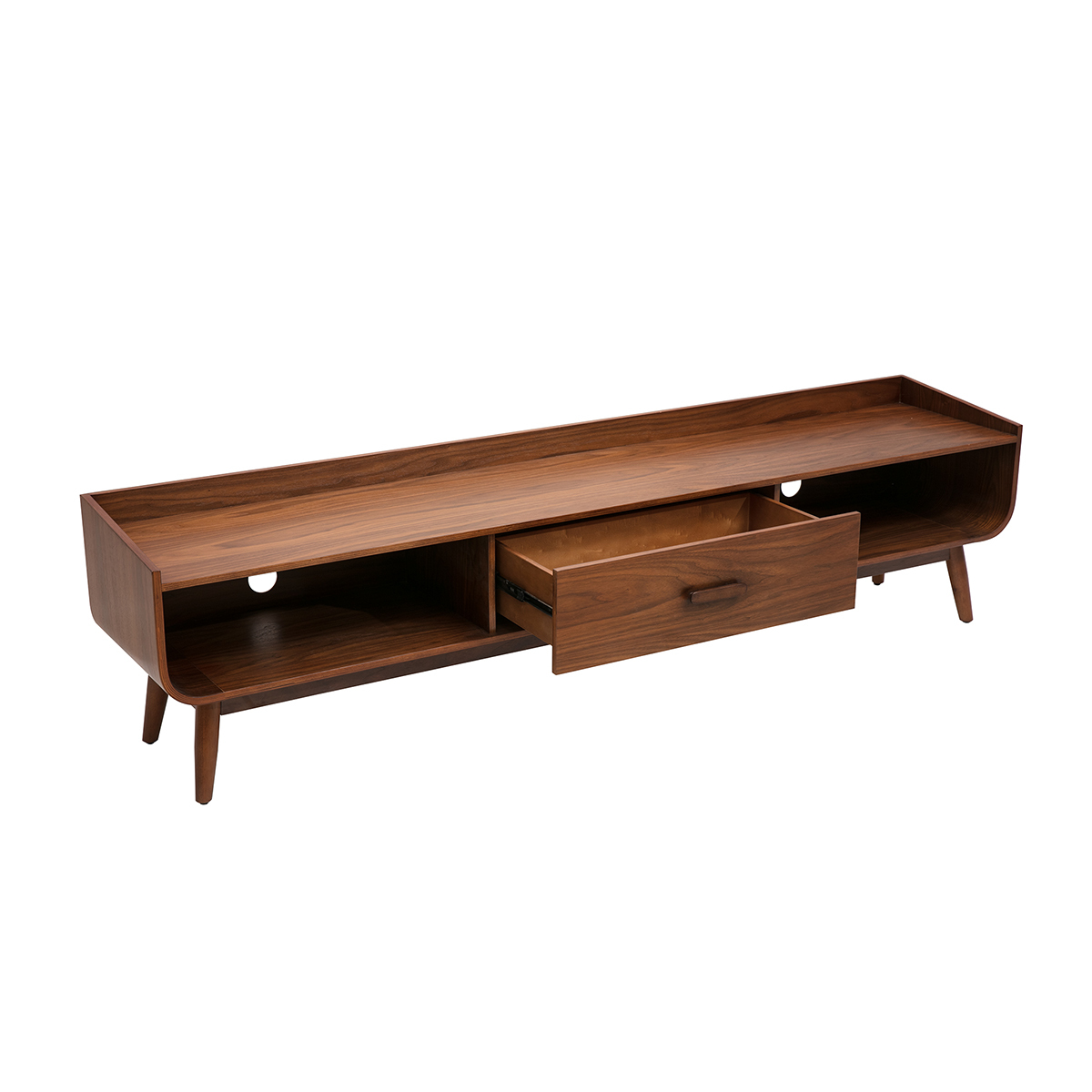 Meuble TV scandinave bois clair frêne L200 cm HALLEN noyer, MILIBOO