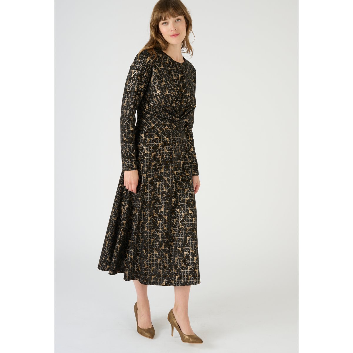 Robe imprimée en maille fantaisie noir graphique, DAMART