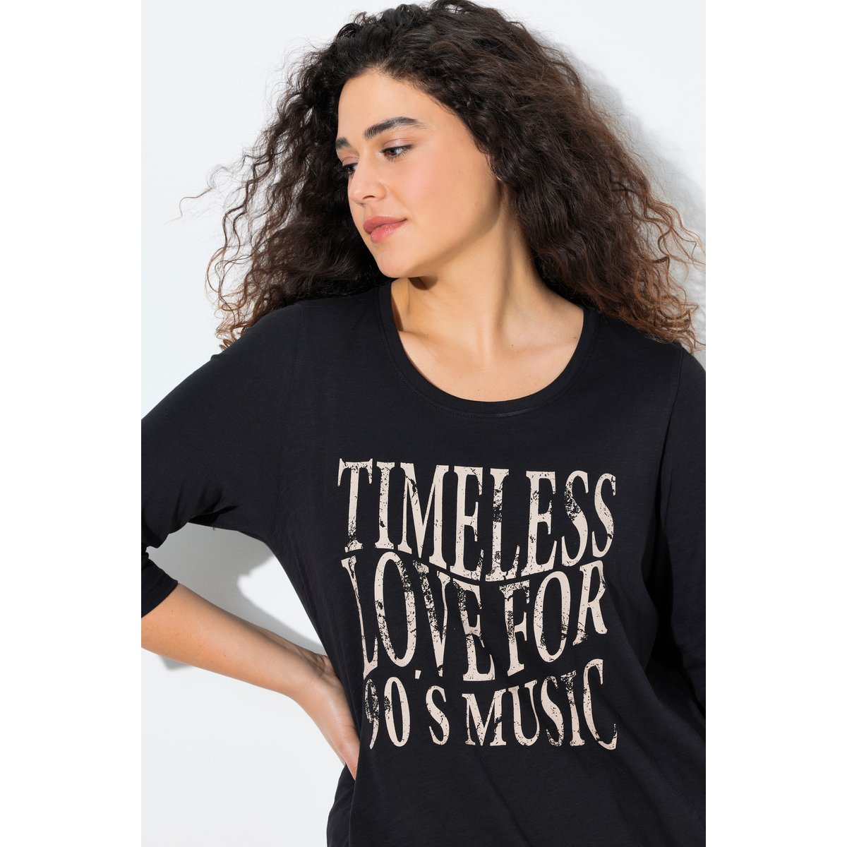 T-shirt à col rond et manches 3/4 noir, ULLA POPKEN