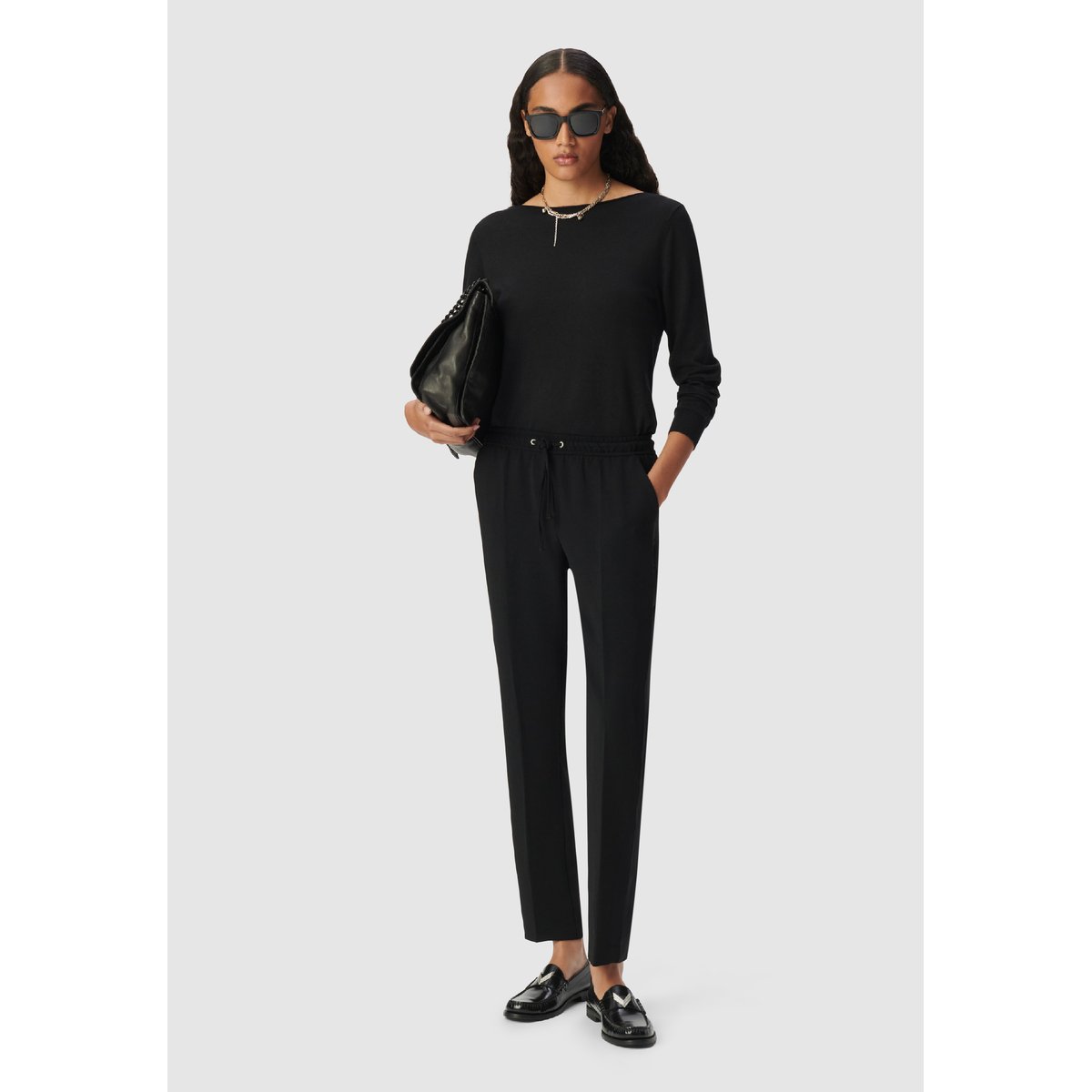 Pantalon droit ceinture élastiquée noir, IKKS