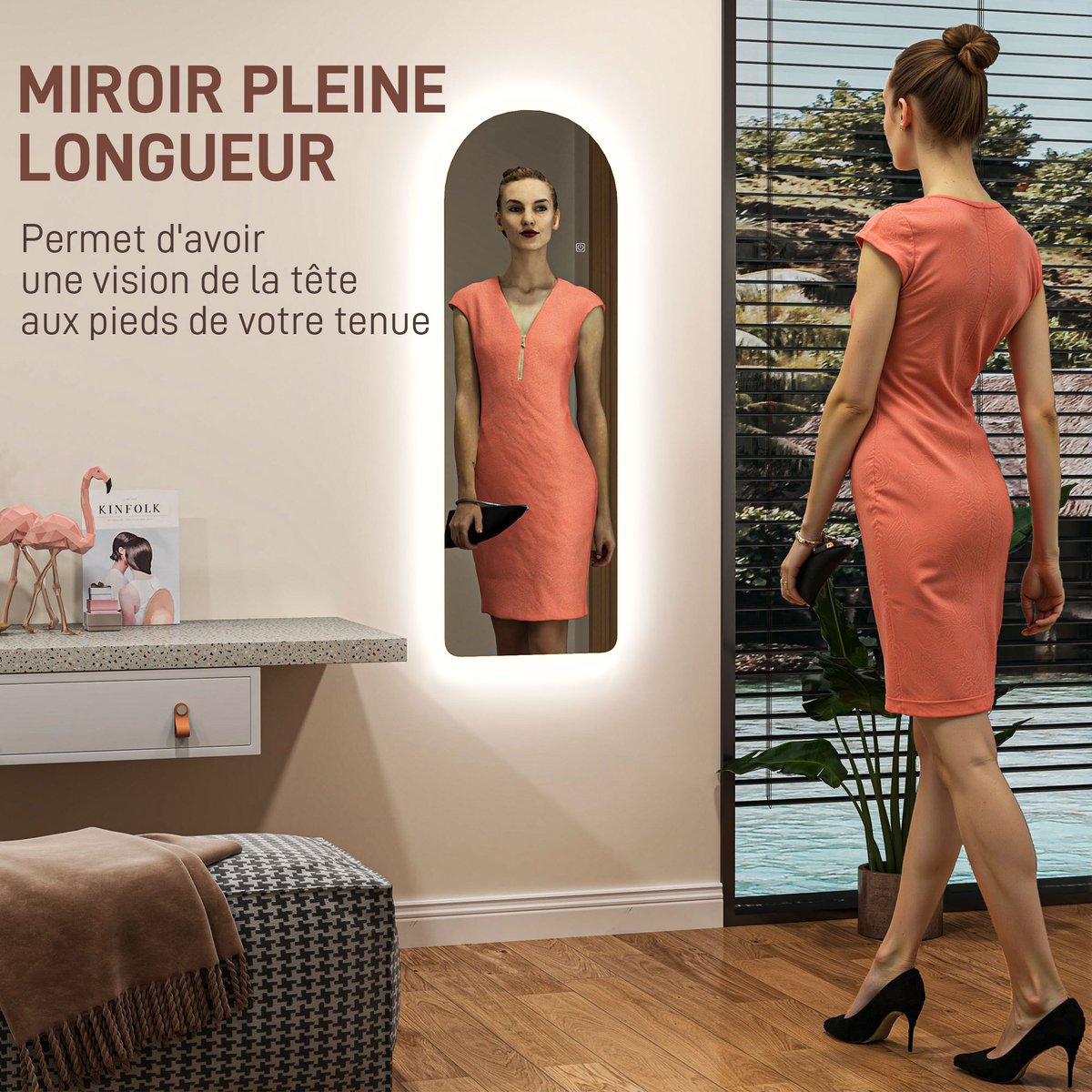 Miroir en pied Verre trempé Transparent gris, HOMCOM
