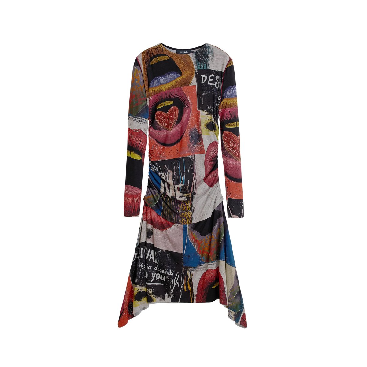 Robe imprimée bouches noir, DESIGUAL