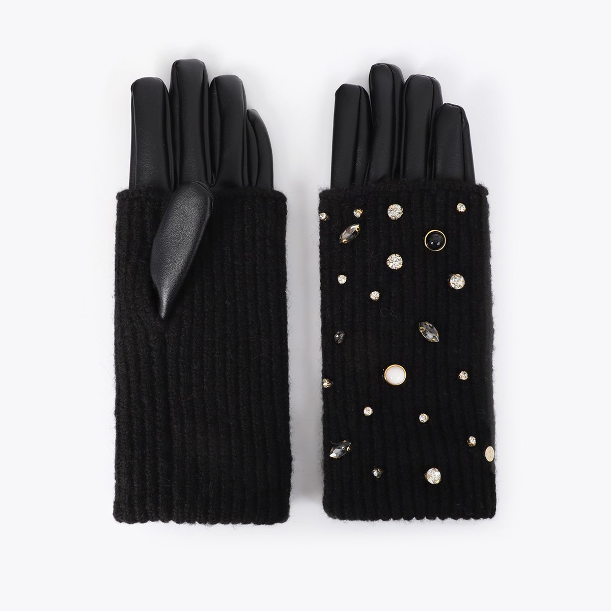 Gants en maille avec cristaux et perles noir, LOLA CASADEMUNT