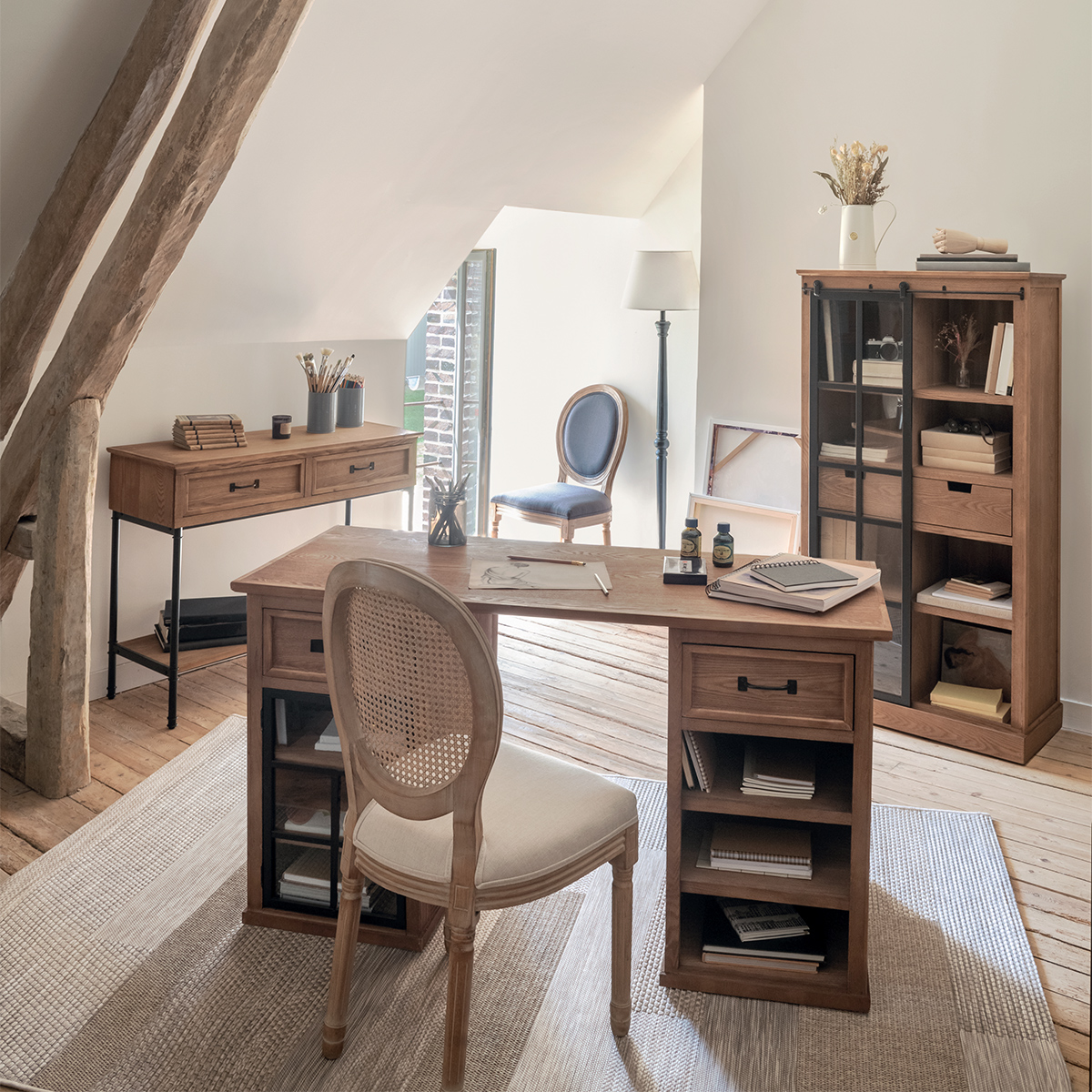 Chaise en tissu structure bouleau CLÉON beige, ATMOSPHERA