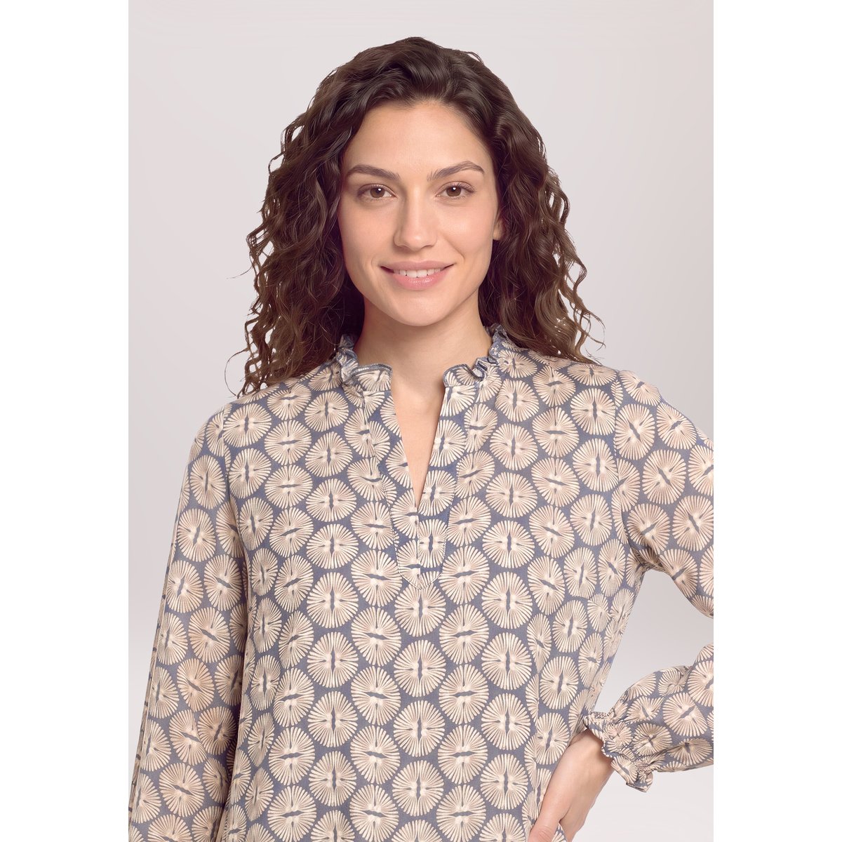 Blouse casual à fronce bleu/beige, CARTOON