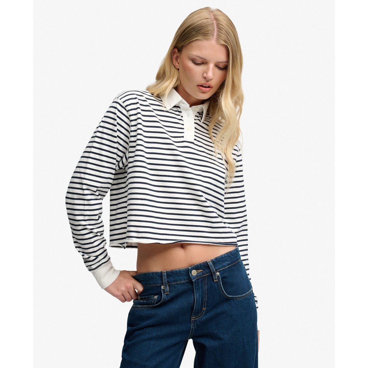 Top Rugby Athletic Essentials Rayé Coupe Oversize écru rayé, SUPERDRY