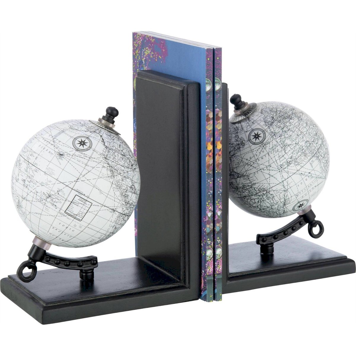 Serre-livre globe en bois gris et noir, RECOLLECTION