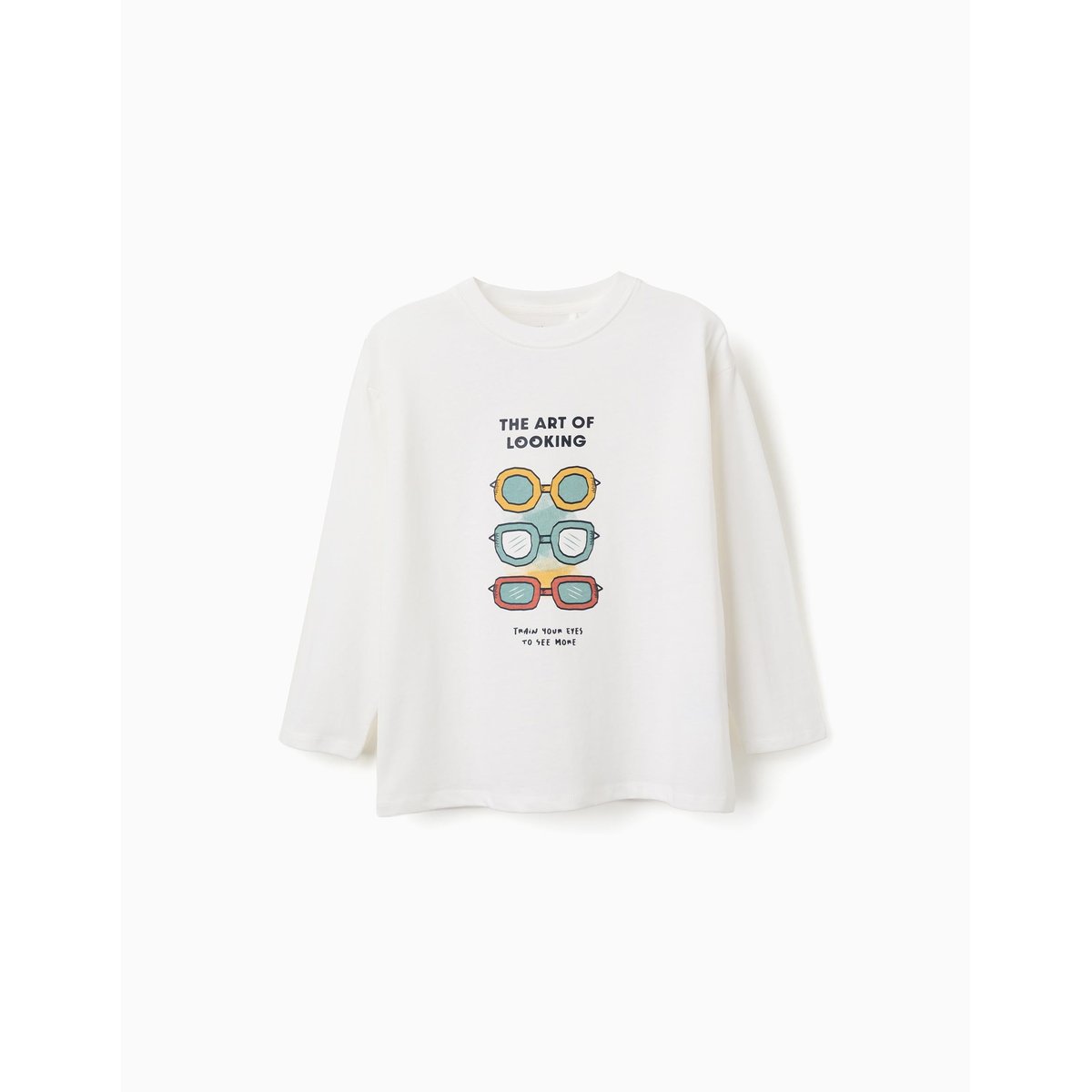 T-shirt en coton à manches longues avec imprimé Art of Looking blanc, ZIPPY