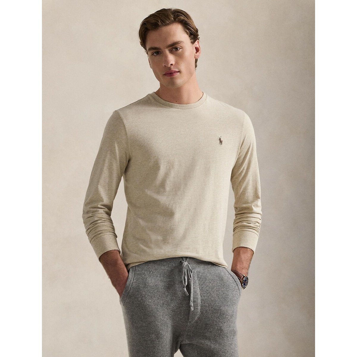 T-shirt manches longues Pony Player brodé beige, POLO RALPH LAUREN