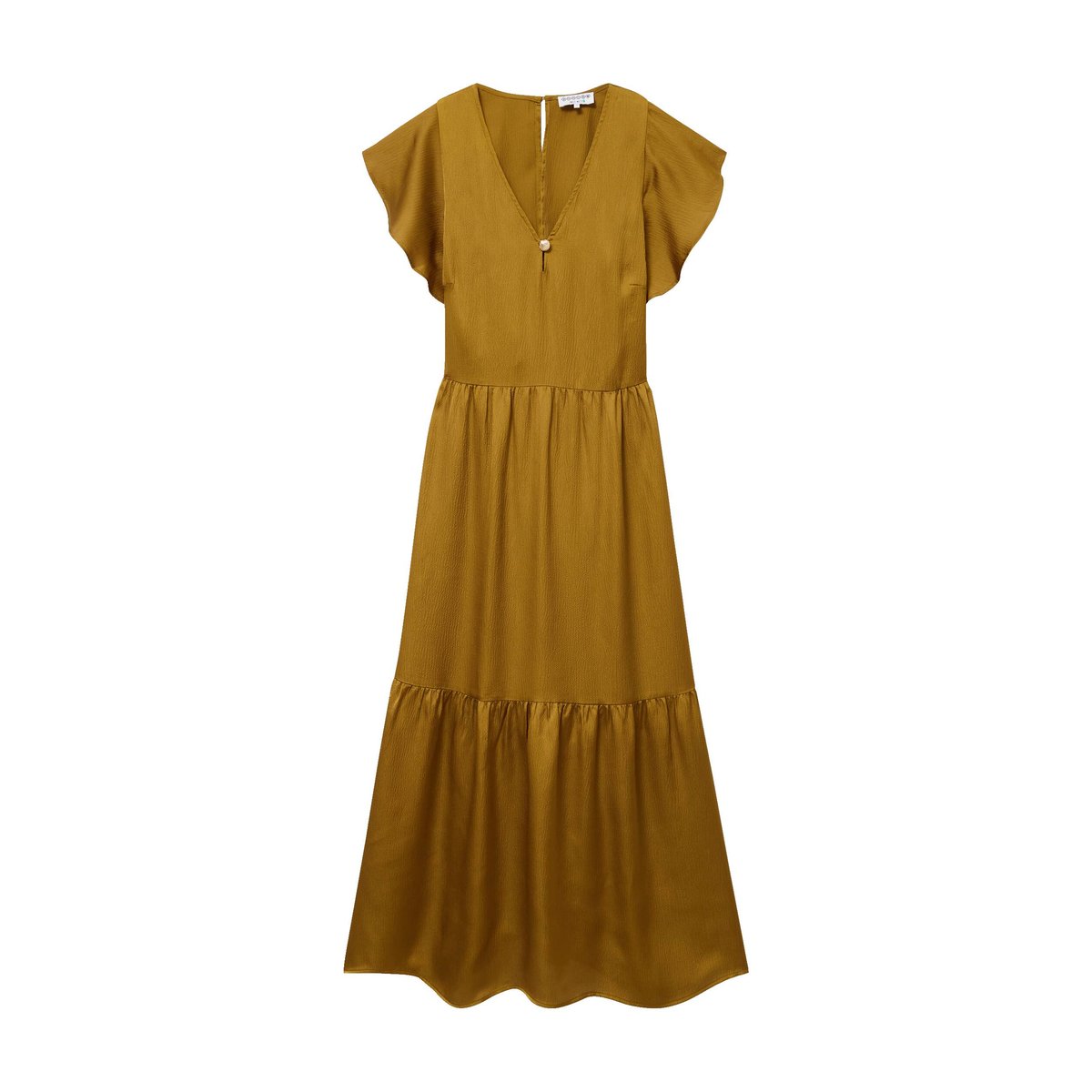 Robe fluide col v manches courtes vert fonce, BONOBO
