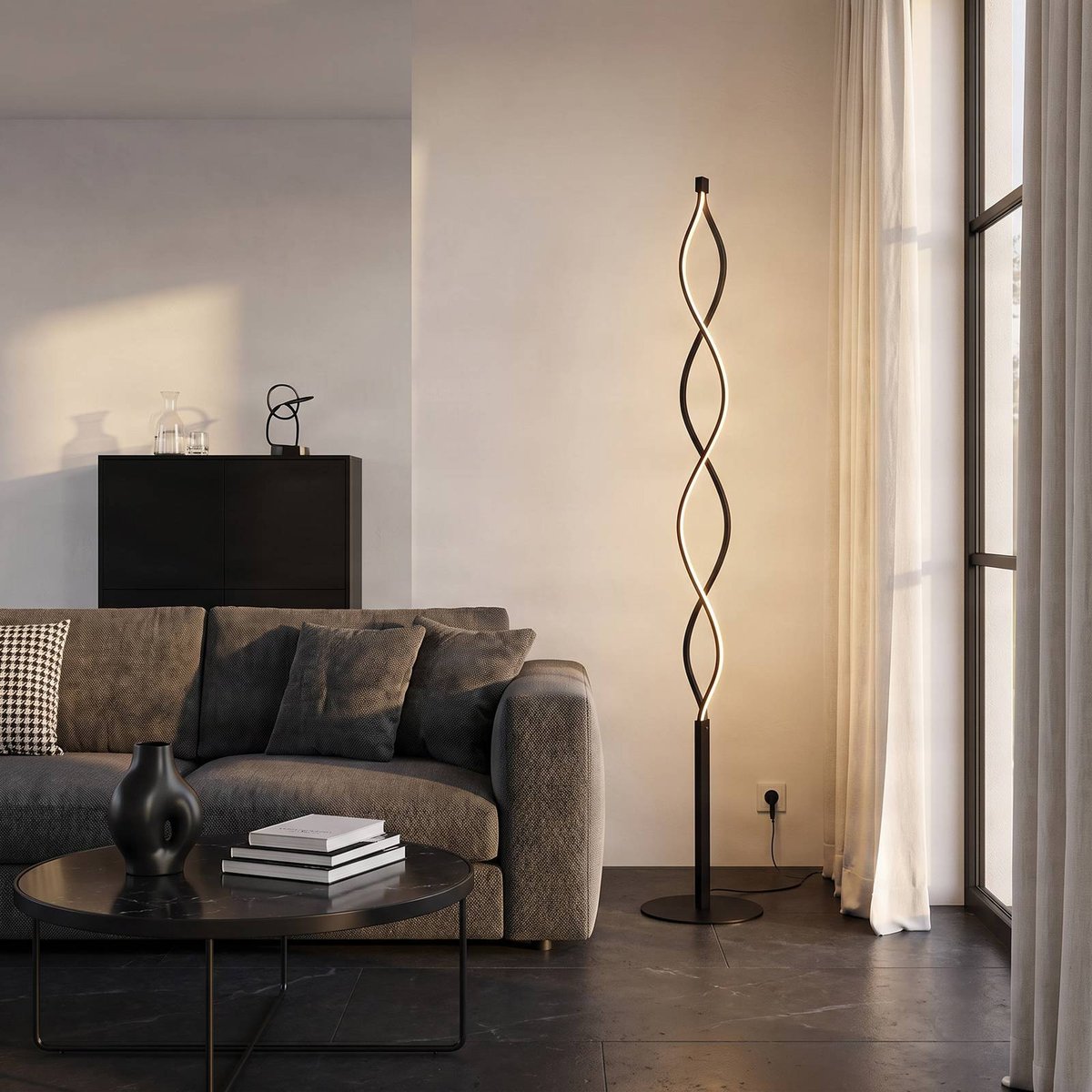 Lampadaire en métal moderneLED, Welina noir mat, LINDBY