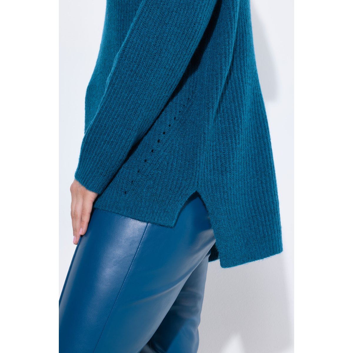 Pull oversized en maille côtelée bleu pétrole, ULLA POPKEN
