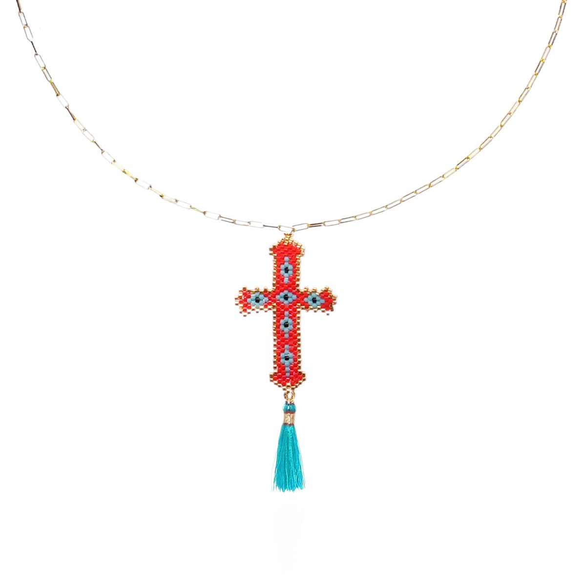 Collier chaîne avec pendentif perles tissées DIVYNA rouge, HIPANEMA