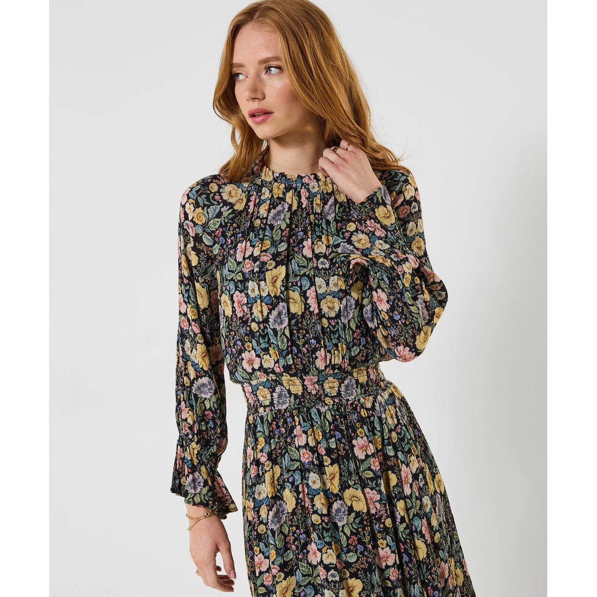Robe Courte Fleurie à Col Montant Bonnie noir, JOE BROWNS