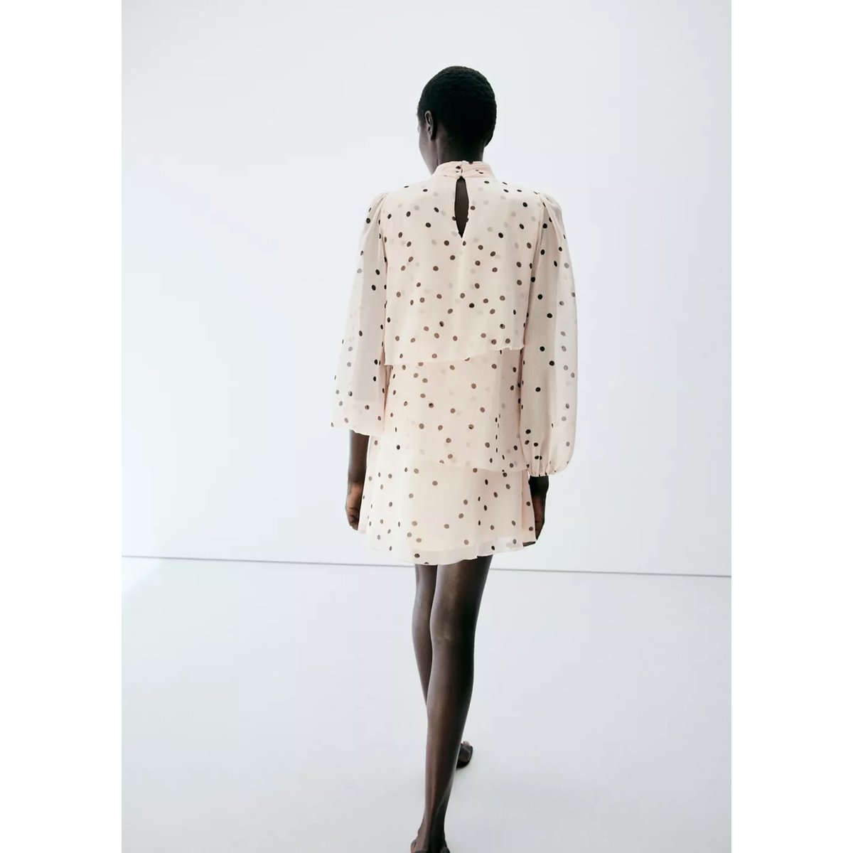 Robe à pois manches bouffantes écru, MANGO