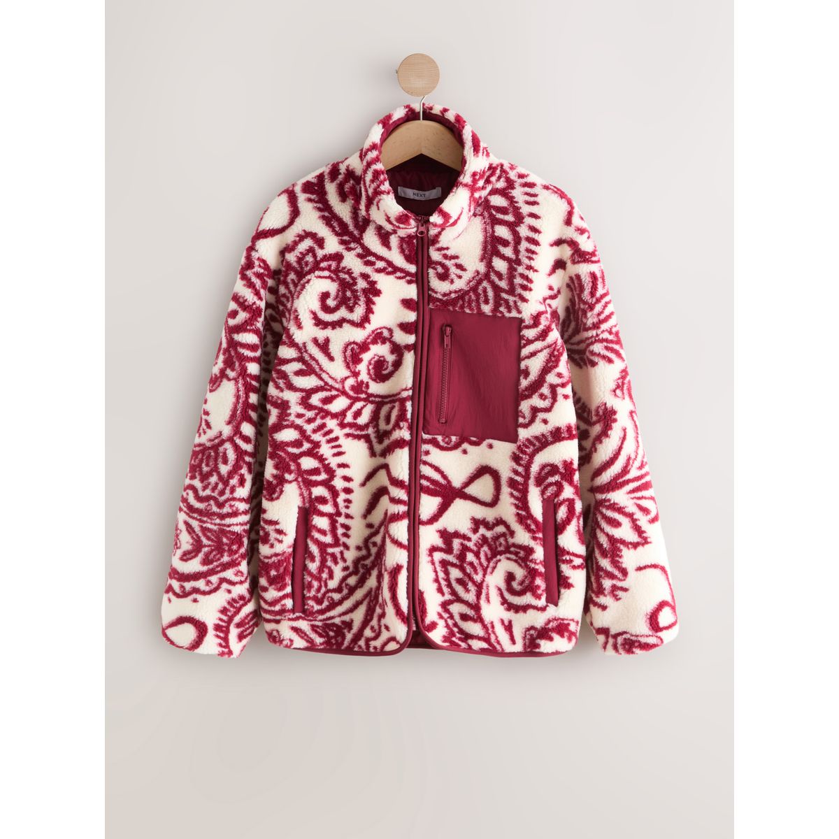 Veste en imitation peau de mouton imprimé cachemire bordeaux, NEXT