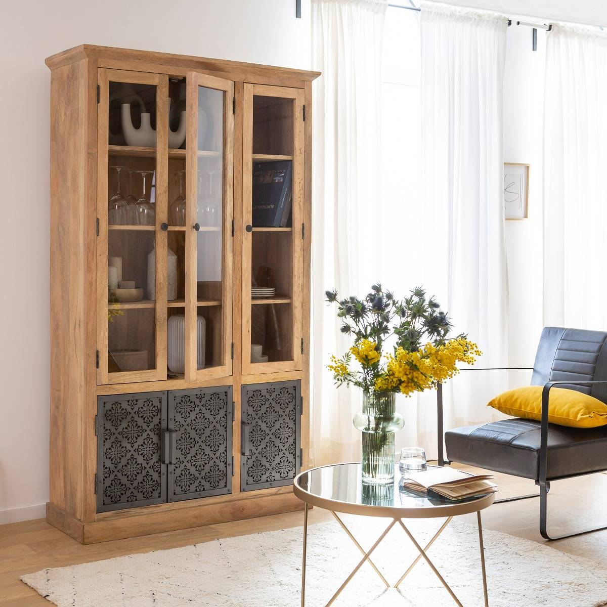 Vaisselier en bois de manguier SAHARA noir, MADE IN MEUBLES