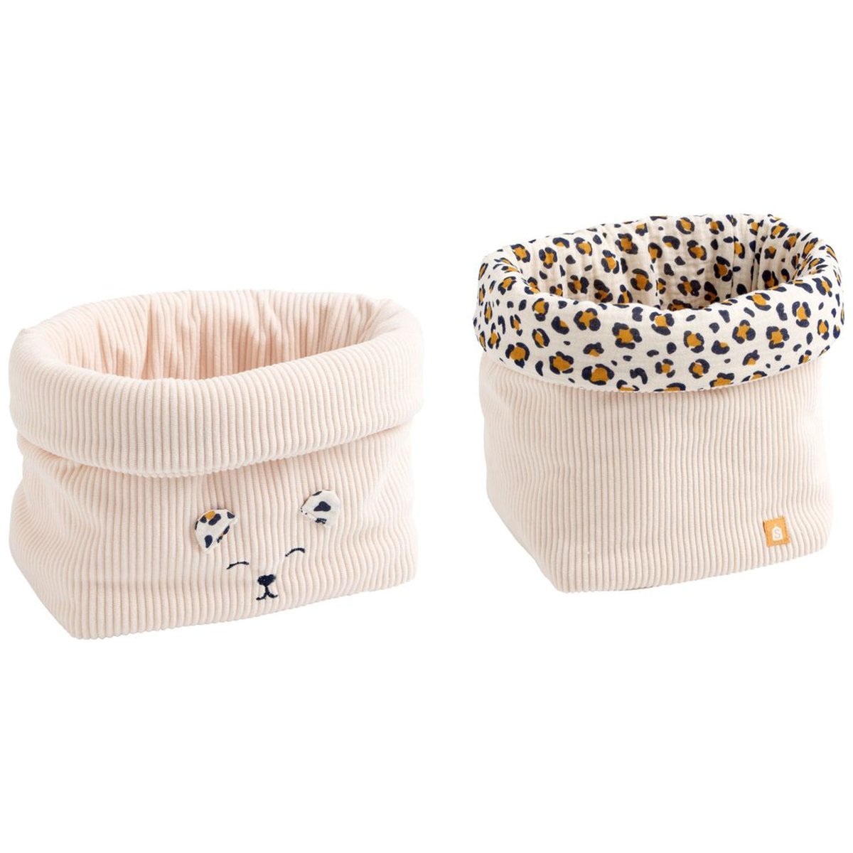 Lot de 2 paniers de rangement ecru, marron, noir, SAUTHON