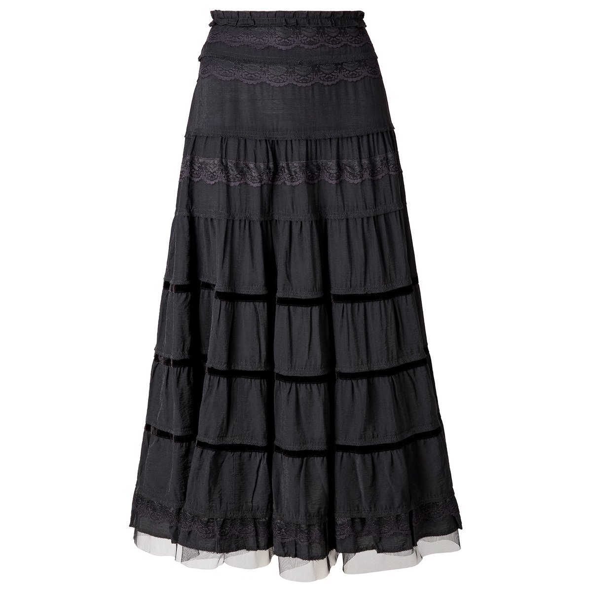 Jupe Longue en Dentelle Étagée à Sous-Couche en Tulle noir, JOE BROWNS