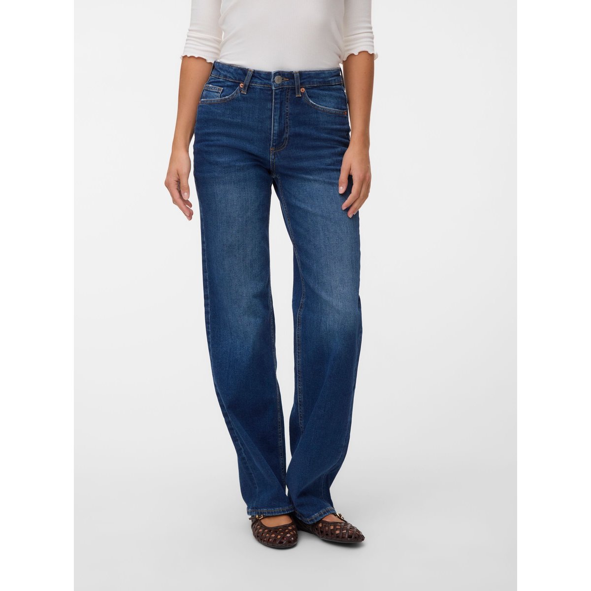 Jean À Coupe Large dark blue denim, VERO MODA