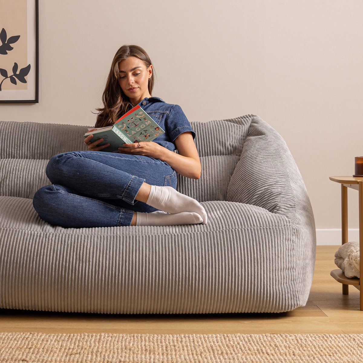 Pouf géant canapé de sol deux places en velours côtelé Oeko-Tex® - CECILIA gris, ICON