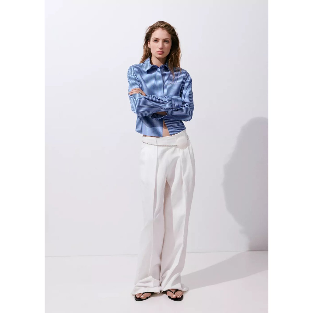Chemise rayée poche bleu, MANGO