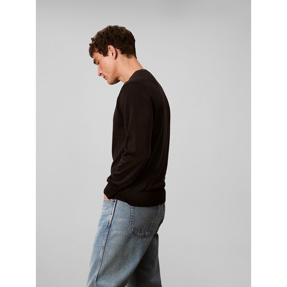 Crew Neck Jumper in Fine Knit black, CALVIN KLEIN