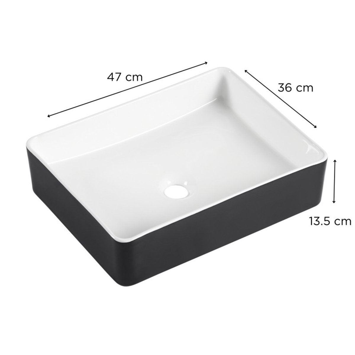 Vasque à poser rectangulaire en céramique bicolore noir et blanc 47x36cm YDRA v002233, MOB IN
