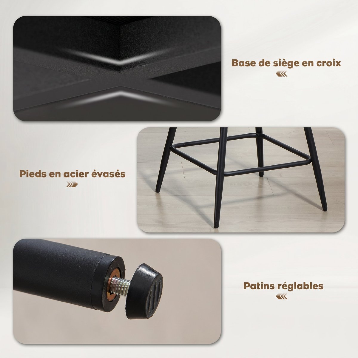 Tabouret de bar Velours côtelé Beige beige, HOMCOM