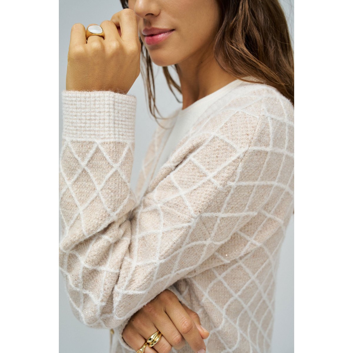 CARDIGAN COM JACQUARD E Fil textile beige, SALSA JEANS