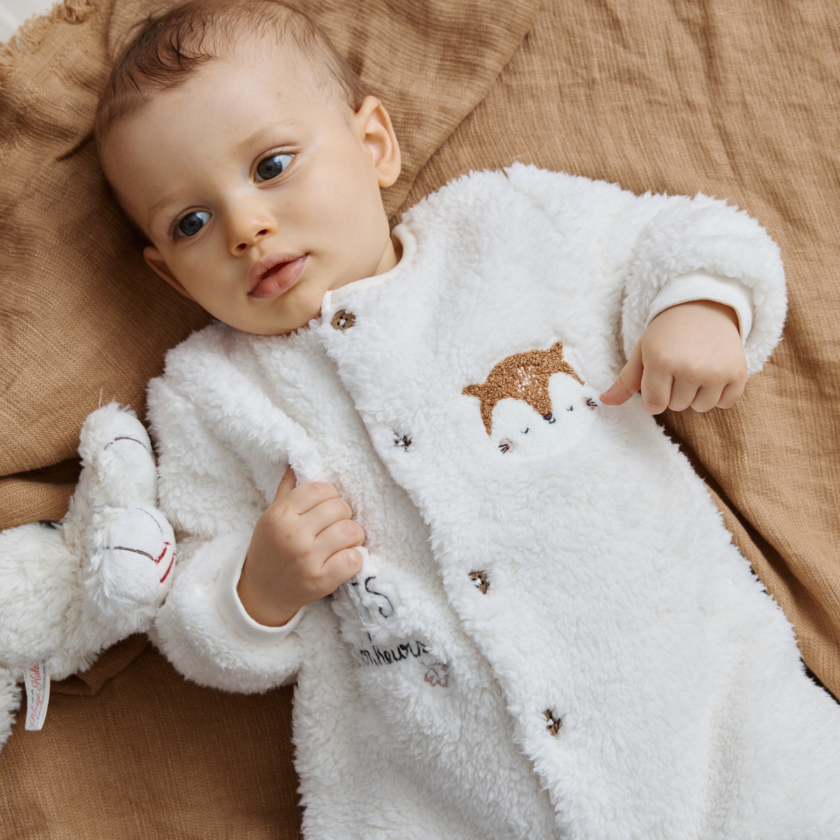 Surpyjama bébé en sherpa Caramel ecru, PETIT BEGUIN