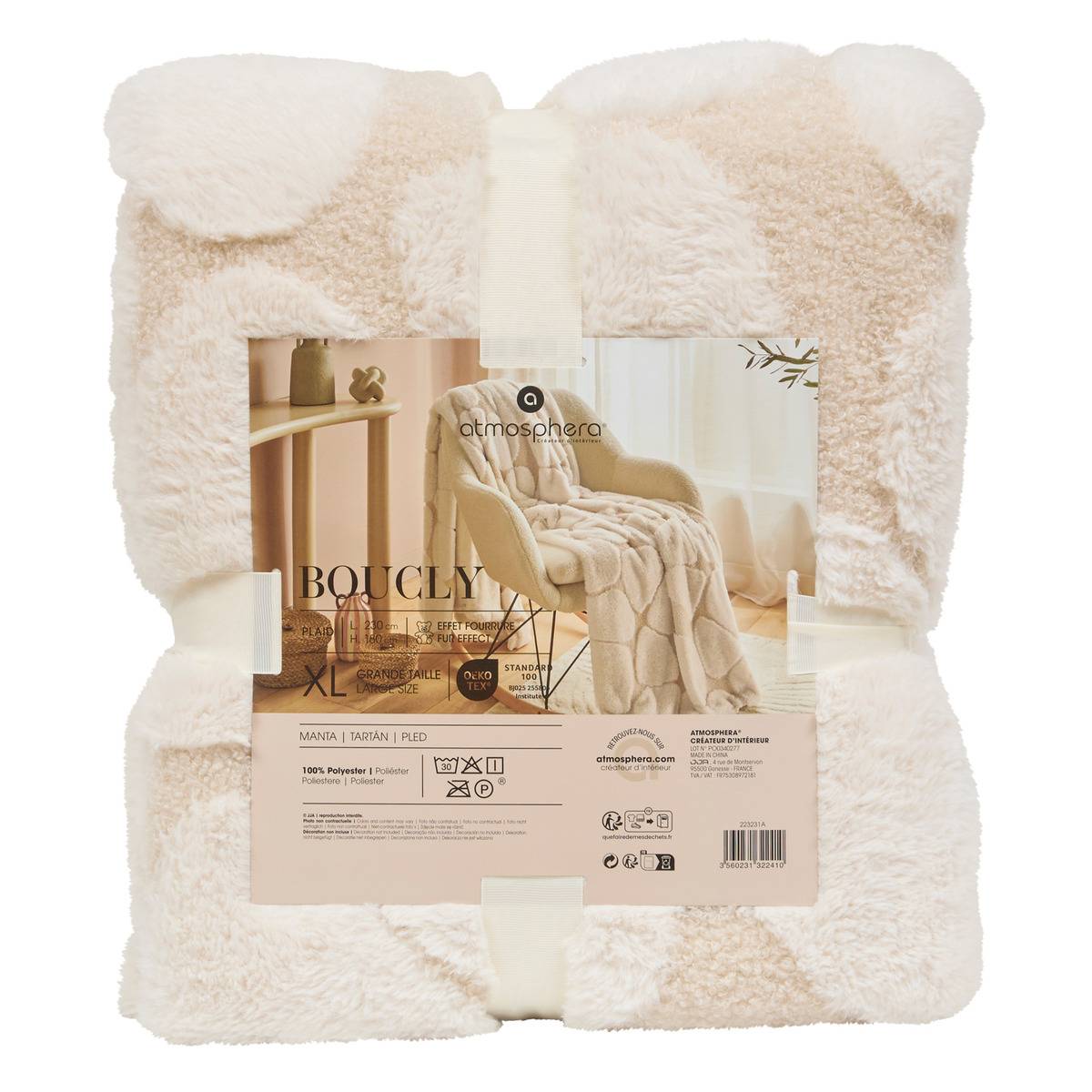 Plaid BOUCLY blanc chaud, ATMOSPHERA