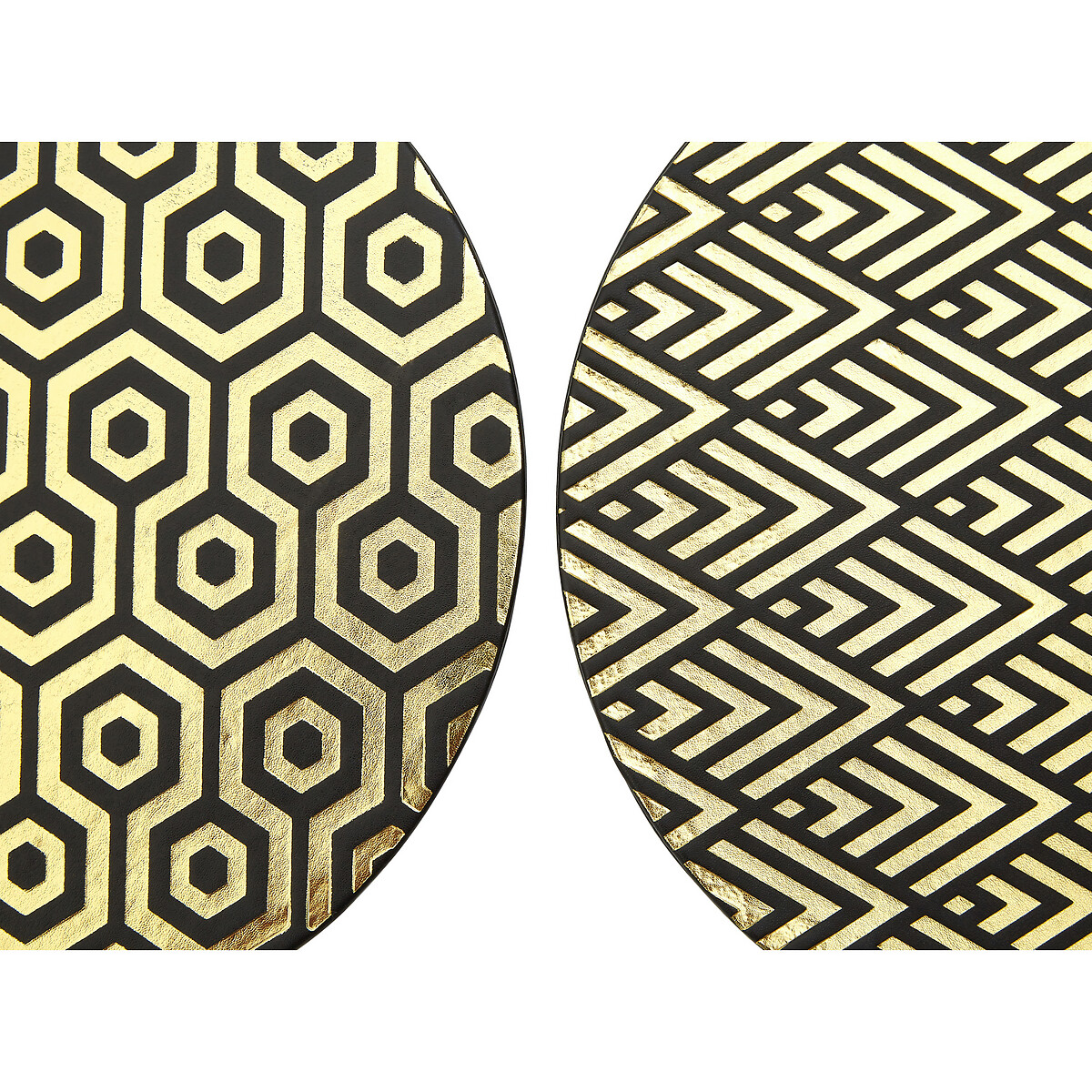 Set of 4 Round Black & Gold Leather Effect Placemats black, SO'HOME