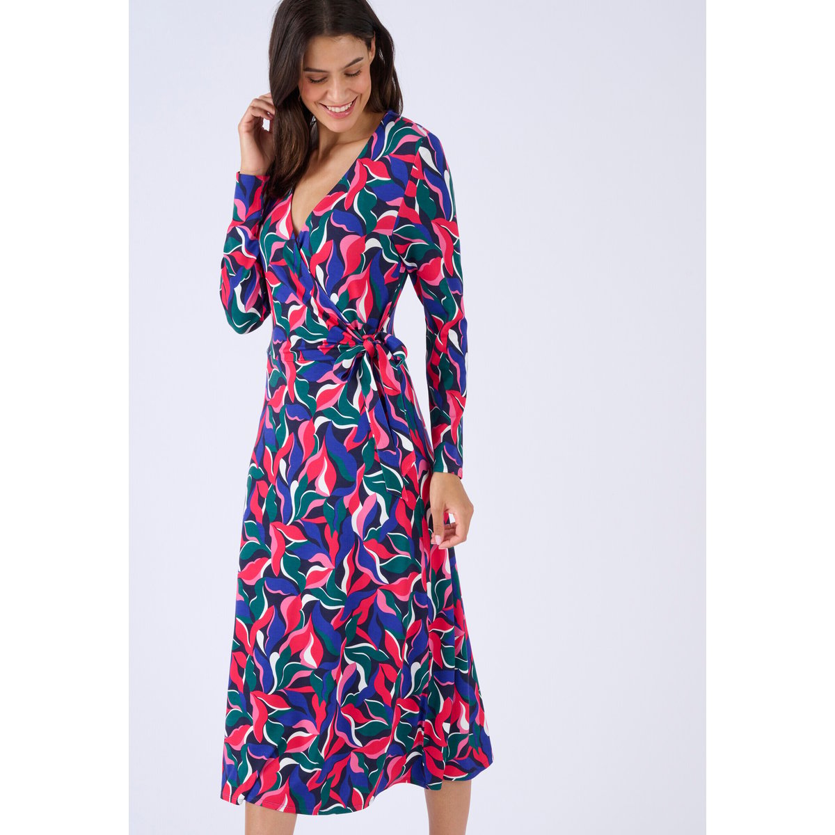 Robe maille effet cache-coeur viscose stretch bleu feuillage, DAMART