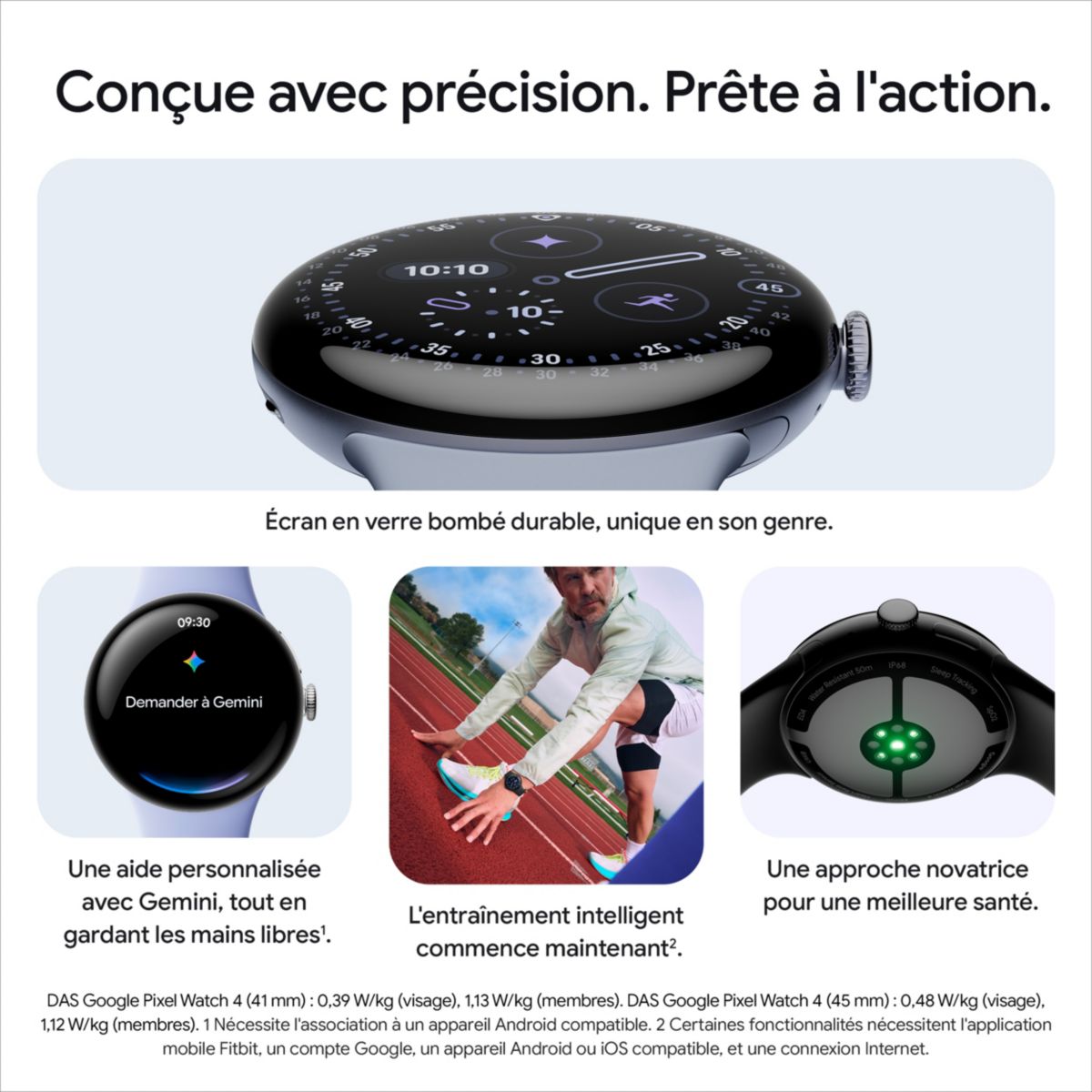 Montre connectée Pixel Watch 4 45mm Noir Mat/Noir 4G noir, GOOGLE