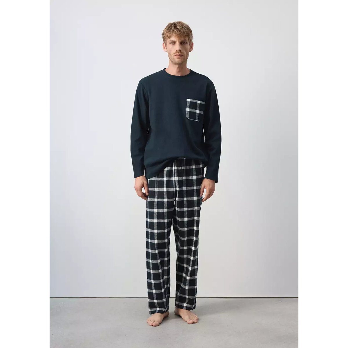 Pack pyjama coton carreaux bleu marine, MANGO MAN
