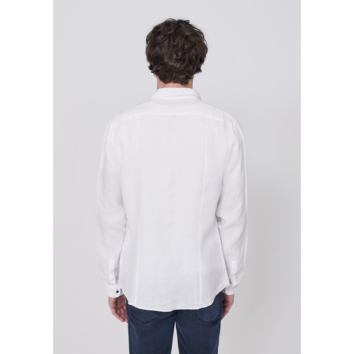 Chemise slim en lin blanc, bleu marine, IKKS
