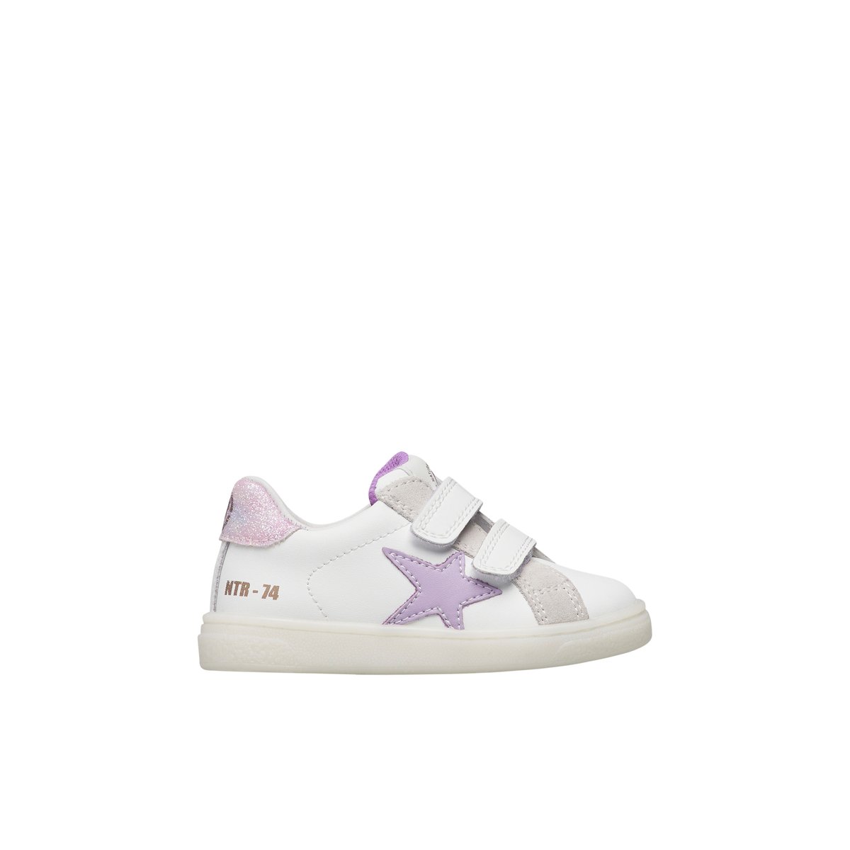 Baskets en cuir et en daim PINN VL. blanc-lilas, NATURINO