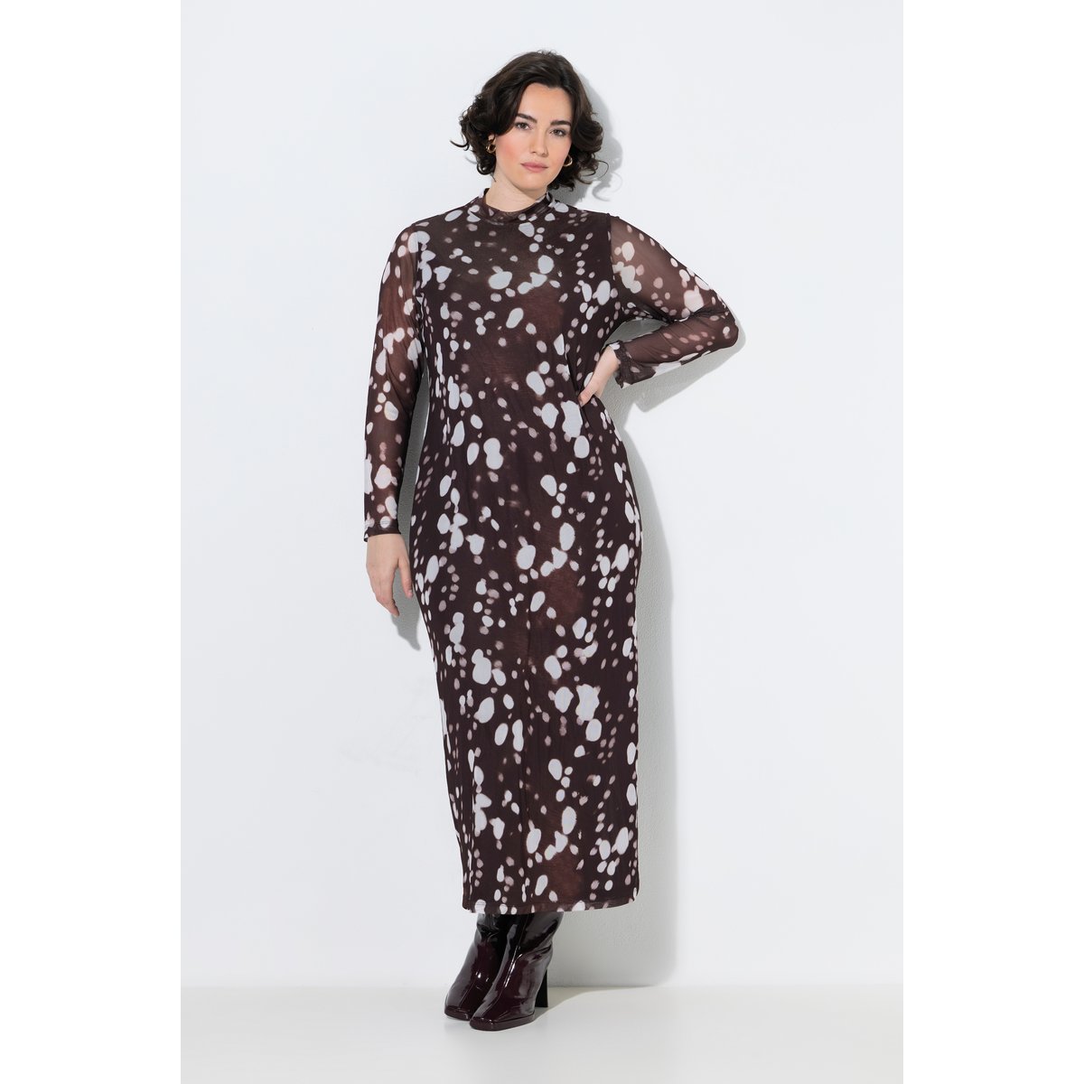 Robe maxi en tulle, motif pois acajou, ULLA POPKEN