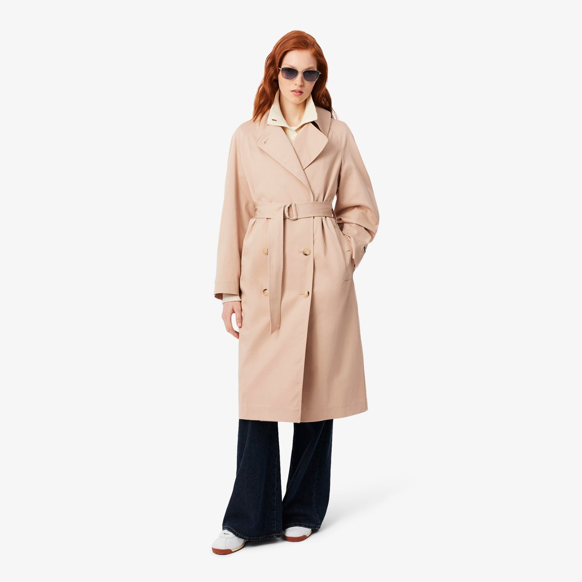 Trench long à double boutonnage beige-x6f, LACOSTE