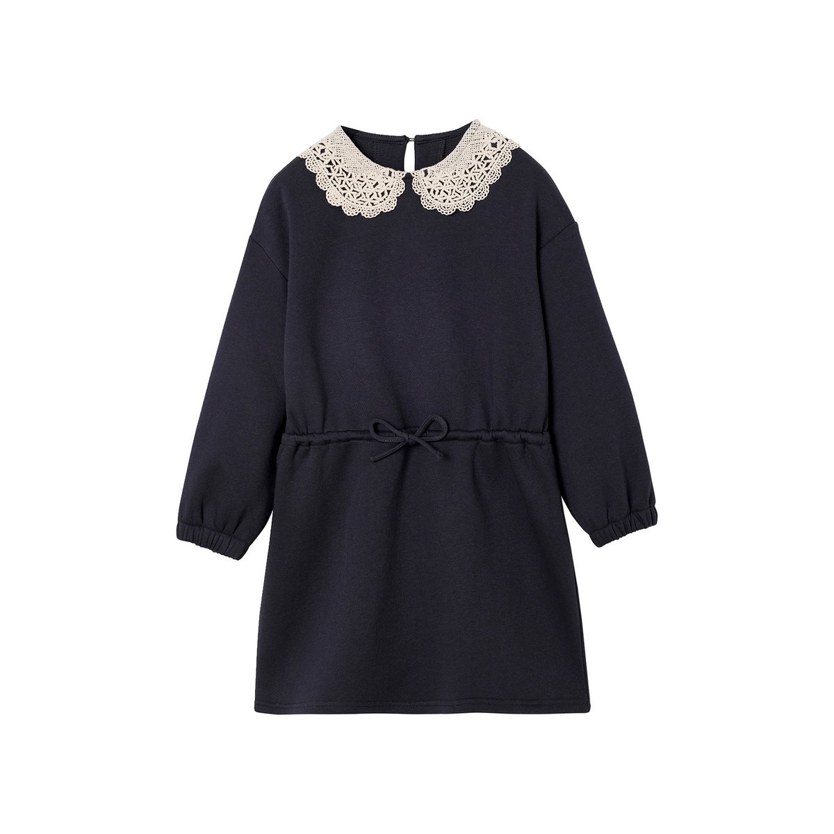 Robe molleton col en macramé gris ardoise, VERTBAUDET